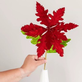 Factory Direct Craft Set of 4 Artificial Red Glitter and Velvet Poinsettia 24" Floral Stems