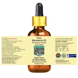 Devprayag Pure Macadamia Oil (Macadamia ternifolia) with Glass Dropper Natural Therapeutic Grade Cold Pressed 100ml (3.38 oz)