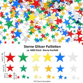 DazzJoy Pack of 6000 Glitter Confetti Stars Confetti Christmas, 4 Sizes Colourful Stars Decoration, Christmas Confetti Decoration Stars, Glitter Stars Confetti Decoration New Year's Eve, Sequins Star