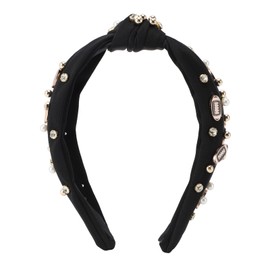 Valentine's Day Headband Women Crystal Acrylic Rhinestone Wide Knotted Headband for Festivals Black