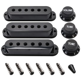 Unxuey 50mm 52mm Single Coil Pickup Cover One Volume Two Tone Knobs with Switch Cap Kit for SQ ST Electric Guitar (Black)