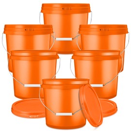 Ziliny 6 Pcs 2 Gallon Plastic Bucket Pail Container with Lid Heavy Duty Reusable Water Bucket with Metal Handle for Storage Ice(Orange)