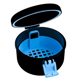 ANYLEY Leak-Proof Denture Case, Secure Lock Cleaning Box with Strainer for Travel, Household & Office, Completely Clean Care for Retainer, Mouth Guard, & Denture (Black+Blue)