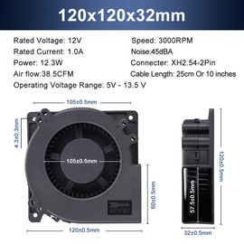 Wathai 120mm x 32mm 12V High Airflow DC Brushless Blower Fan for Radiator, Desktops, Gaming Consoles, TVs, Routers, Computers