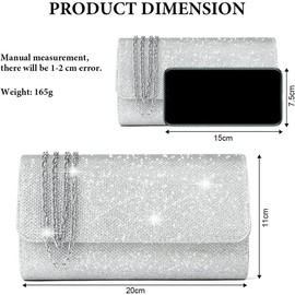 Evening Bag Clutch Purses for Women, Rhinestones Purse, Sparkling Envelope Evening Bag with Detachable Chain - Color: Silver-2