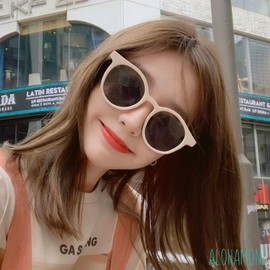 ALOHAMONI Sunglasses UV Protection UV400 Korean Orchan Fashion Round Asian Fit, beige