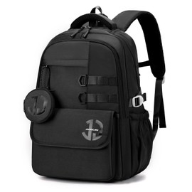 Tanou School Backpack Boys Backpack Teenagers 32L Large School Bag for Boys 12-18 Years, Nylon School Bags Boys Durable Backpacks with Laptop Compartment, black