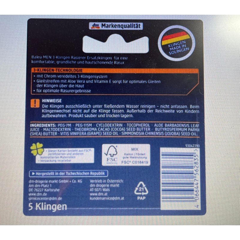 Balea MEN Razor Blades, 3-Blade Razor, Pack of 5