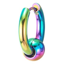 Steel Oxidized Rainbow Colorful Circle Beads Huggie Hinged Hoop Earrings for Men Women, 2pcs(CA)
