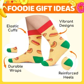 HAPPYPOP Hot Dog Socks for Kids - Hot Dog Gifts for Boys Girls, Food Gifts for Kids 7-9 Years Old