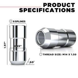 White Knight MG40910XLAM Chrome M14x1.50 Thread Size (1.97" L) Conical Seat Socket Type Wheel Locks, 4 Pack