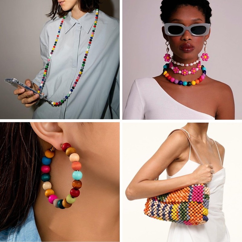 JHWELRG Wooden Beads Colourful for Threading, Natural Round Wooden Beads,