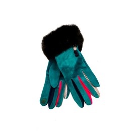 Vera Tucci Felicity -G08 - Faux Fur Trim Cuff Multi Colour Finger Ladies Gloves (TEAL, SMALL)