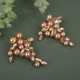 Teyglen 2pcs Champagne Pearl Rhinestone Wedding Hair Clips Bridal Crystal Hair Barrette for Women Bride Side Headpiece Elegant Hair Accessories Wedding Head Piece(Champagne)