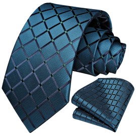 HISDERN Men's Tie Floral Tie and Pocket Square Classic Men's Silk Tie Set for Wedding Party Business, G Petrol Turquoise