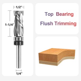 SpeTool Carbide Compression Top Bearing Flush Trim Router Bit 1/4" Shank 1/2" Cutting Diameter Extra Long Spiral Pattern Template Router Bit for Woodworking Edge Trimming