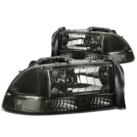 Auto Dynasty Smoked Housing Clear Corner Headlight w/Bumper Lamps+Tool Kit Compatible with Dodge Dakota Durango 97-04