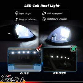 GSOWO 5 PCS White LED Cab Lights Smoked Cab Roof Running Top Marker light for Dodge Ram 1500 2500 3500 4500 5500 2003-2018 Pickup Trucks, Waterproof LED cab Roof Lights for Trucks, 16 LEDs
