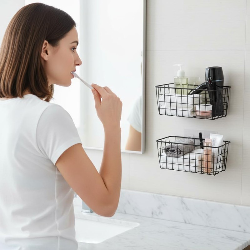 2 Set Adhesive Hanging Wall Basket Inside Cabinet Door Organizer,Wall