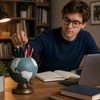 Globe Pen Holder for Desk Organization - Decorative Resin Stationery