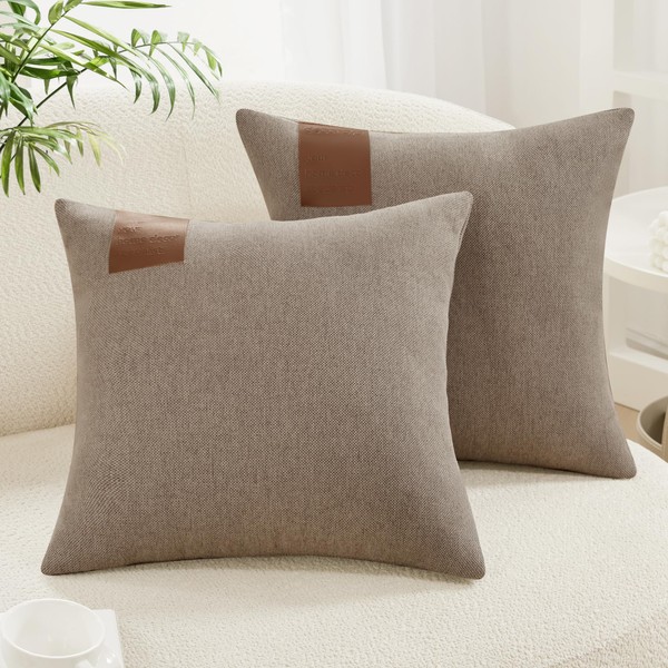 Deconovo Pack of 2 Pillow Covers 18x18, Decorative Linen Pillow