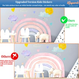 Kingarch Large Boho Rainbow Wall Decals, Clouds Sun Hearts Peel and Stick Fabric Nursery Wall Decor, Removable Home Room Wall Decor Murals Stickers for Kids Girls Toddler Bedroom Living Room Playroom