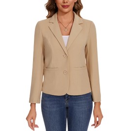 Kyzoeyou Casual Ladies Wear Long Sleeve Blazer Outerwear Suit Jacket with Pockets (Beige L)