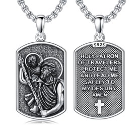 Seiyang St Christopher Necklace for Men 925 Sterling Silver Dog Tag Saint Christopher Medal for Men Protection Necklace