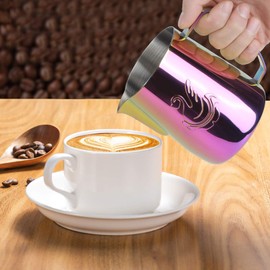 Espesar 304 acero inoxidableJarra para hacer espuma de café, Jarra de espuma de leche Taza de jarra de leche, Jarra humeante para Leche Café Capuchino Latte Art(400ML)