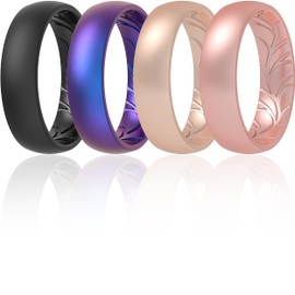 ThunderFit - Alianzas de boda de silicona para mujer, diseño de hojas transpirables, 55 mm de ancho, 7.5 - 8 (18.2mm), Oro, rosa, silicona, Sin piedras preciosas