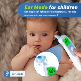 ELERA Fieberthermometer Ohr, Fieberthermometer Kontaktlos mit Vier Messmodi und Vierfarbiger Temperaturanzeige, Stirnthermometer Baby mit 1 Sekunde Messzeit und 40 Speicherfunktionen