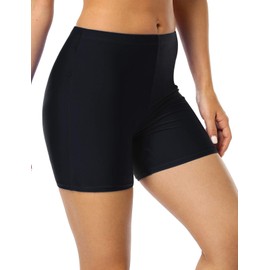 Mycoco Women's Long Bike Swim Shorts UPF 50+ Swim Bottom Multi-Functional Board Shorts Rash Guard Black US 24