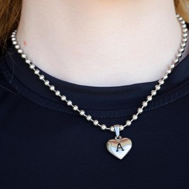 Initial Heart Necklace | Waterproof Jewelry | Silver Stainless Steel and Gold - Color: Silver/Stainless Steel, Letter: B, Chain Style: Chunky