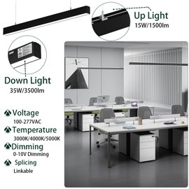 4FT LED Linear Light,35W Down+15W Up Lighting,Linkable 0-10V Dimmable 3/4/5KK CCT Selectable,Commercial And Residential Linear Lights Fixture for Office,Pendant Lights for Home,Shop,Garage,School