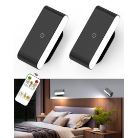 Battery Operated Wall Sconces Set of 2, Rechargeable LED Wall Mounted Light with Remote Control, Stick On Magnetic Wall Lights for Bedroom, 3 Modes Dimmable Bedside Reading Wall Lamps for Bedroom