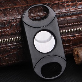 KEENSUN - Cigar Cutter, Stainless Steel Guillotine Double Blades, ABS Plastic Handle Portable Cigar Clippers Tool with Gift Box (Black)