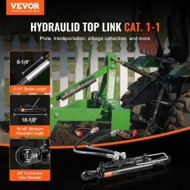 VEVOR Hydraulic Top Link Cat.1-1 With Locking Block 18 1/8”-26 3/8” With 2X Hose