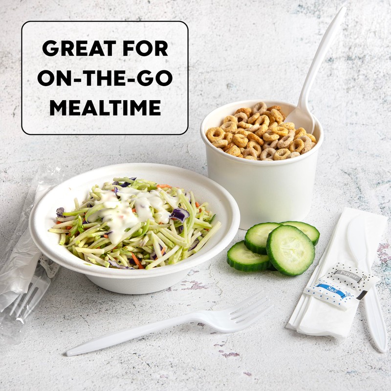 KitchenDine 100 Pack Medium Weight Wrapped white Plastic Cutlery Pack