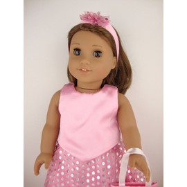 Beautiful Pink 2 Piece Dress with Silver Dots Complete with Purse Designed for 18 Inch Doll Like The American Girl Dolls