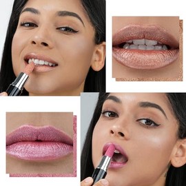 Anglicolor 2pcs Glitter Shine Metallic Lipstick,Nude Gold and Pink Glitter Lipstick,Beautiful Sculpture, Velvet Smooth Highly Pigmented Shimmer Nude Gold Lipstick Vegan (#10#11)