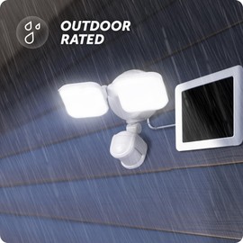 GLOBE Electric 17000221 19W LED Integrated Solar Powered Motion Activated Flood Light, 180-Degree Motion Detection, White Finish, 1100 Lumens, Solar Panel with 10ft Cord, Outdoor Lights