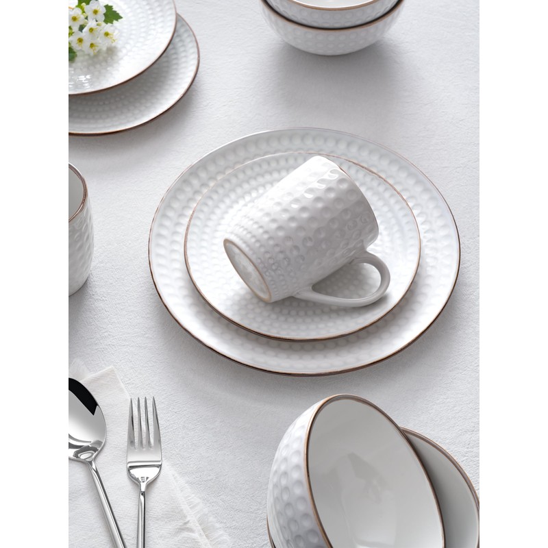 Famiware Eden Embossed Plates and Bowls Sets, Stoneware Dinnerware with