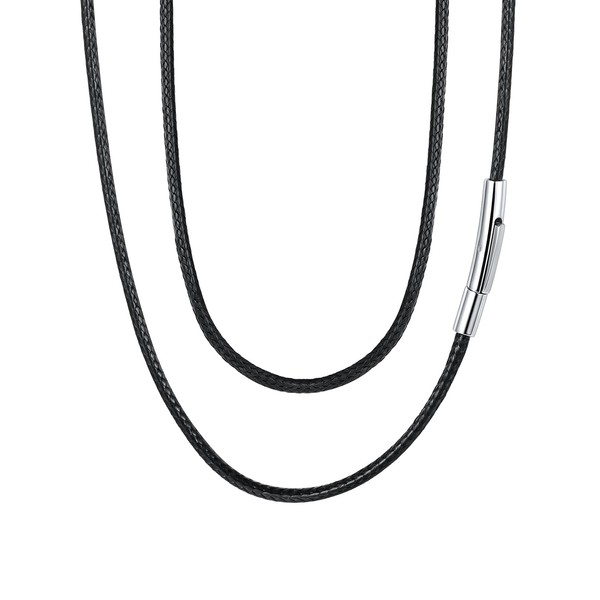 FaithHeart Leather Cord Necklace, 26 Inch 2MM Black Braided Wax