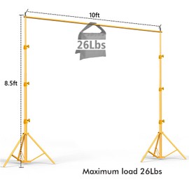 HYJ-INC Backdrop Stand - Gold 10x8.5ft(WxH) Photo Studio Adjustable Background Stand Support Kit with Clamps, Carrying Bag for Photography Video Parties Wedding Events Decoration.