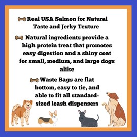 AccessiPets Bundle: Dog Treats Nature’s Treasures Chewy Jerky Treat Bundle for All Sized Dogs with 1 Waste Bag Roll (4 Ounce, Natural Salmon)