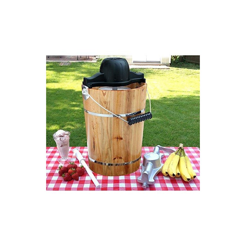 AMERIHOME ICM6C 6-Quart Old Fashion Ice Cream Maker,Brown