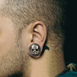 ERKUOO Skull Ear Gauge Screws Ear Plugs Tunnel Ear Flesh Tunnel Piercing Earrings Hanger Expander Stretcher 8 mm - 25 mm Pack of 2, Metal, Sandstone