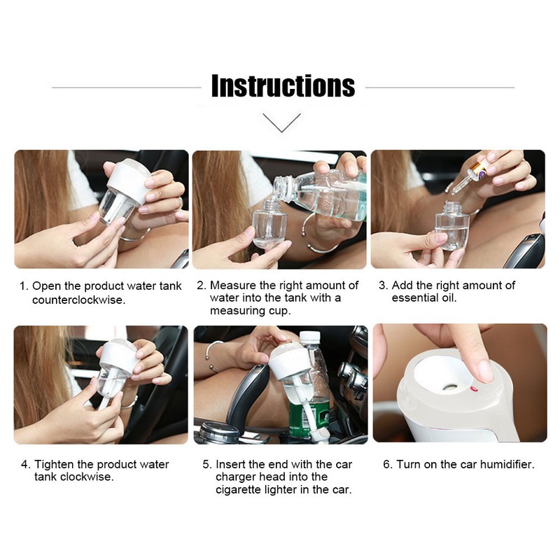 Car Air Humidifier Purifier Aroma Diffuser with USB Charging Port