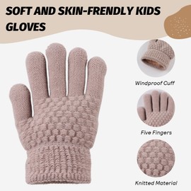 JANGANNSA Cold Weather Kids Gloves Warm Knitted Children Magic Glove With Fleece Lining Winter Gloves For Boys Girls (Khaki, 5-12Years)