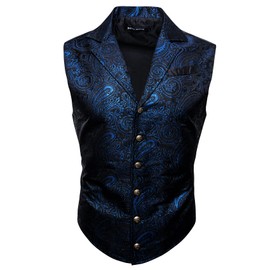 Barry.Wang Mens Victorian Suit Vest Steampunk Gothic Brown Royal Blue Waistcoat for Festival
